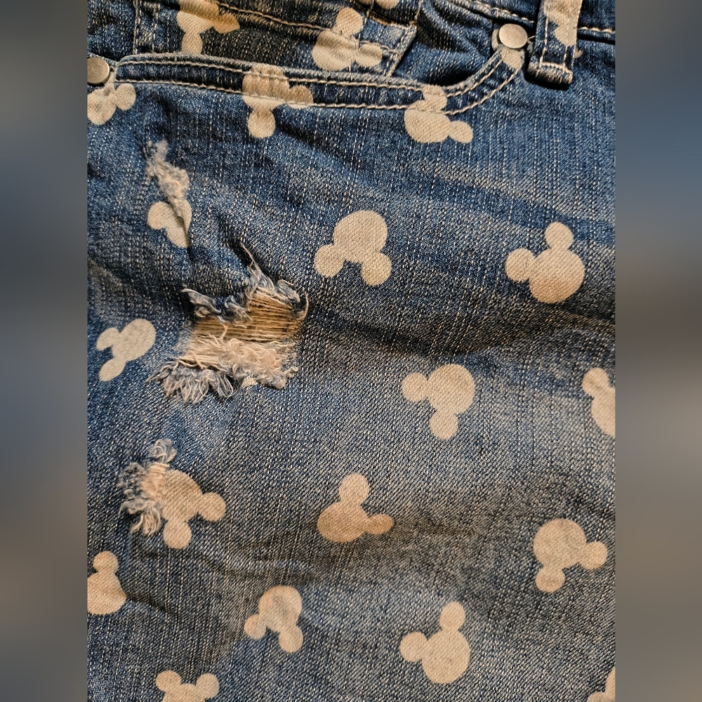 Disney Blue Denim Shorts with White Mickey Icon Print - Picture 5 of 8